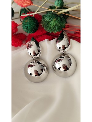 Damla Iki Parça Metal Silver Küpe