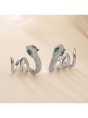 Zirkon Dolama Yılan Metal Silver Küpe