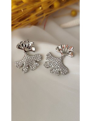 Zirkon Taşlı Yaprak Silver Küpe