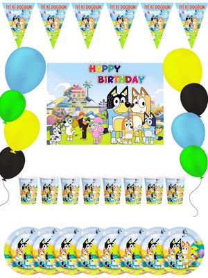Bluey  Bayraklı ve Afişli  Doğum Günü Parti Malzemeleri Seti