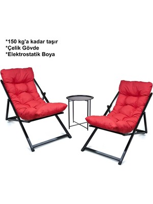 Minderli - Yums Şezlong Seti Katlanır Ikili Set - 2 Şezlong 1 Sehpa