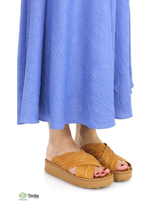 Mammamia Kadın Günlük Ortopedik Kalın Taban  Deri Terlik M26YS1430