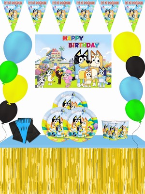 Bluey Afişli Metalize Etekli Doğum Günü Parti Malzemeleri Seti