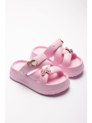 Kız Çocuk Taşlı Sandalet Terlik, Ekstra Hafif ve Rahat Çocuk Sandalet Terlik