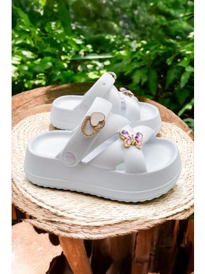 Kız Çocuk Taşlı Sandalet Terlik, Ekstra Hafif ve Rahat Çocuk Sandalet Terlik