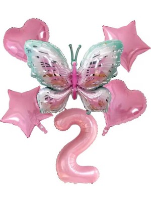 Kelebek Folyo Balonlu Doğum Günü Yaş Balon Set 6 Lı