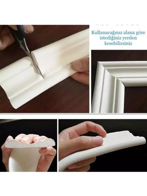 8X110 cm Beyaz Esnek Duvar Çıtası Dekoratif Yapışkanlı Çerçeve Süpürgelik