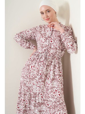 La Mode Istanbul 2144 Hakim Yaka Tesettür Elbise - Gül Kurusu