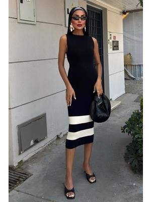 Ag Shoppings Etek Ucu Şerit Detaylı Triko Elbise 2831