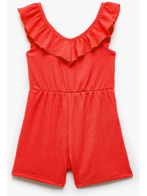 Koton Fırfır Detaylı V Yaka Kırmızı Kız Çocuk Tulum 5SMG30002AK