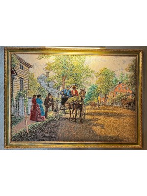 El Yapımı Çeçeveli Kristal Boncuk Işlemeli Goblen Tablo