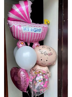 Kız Bebek Yenidoğan Hastane Ev Baby Shower Süsleme Folyo Balon Seti