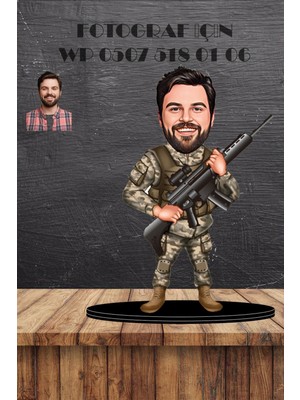 Kişiye Özel Asker Karikatürlü 3D Ahşap Biblo,sevgiliye Hediye,doğum Günü Hediyesi,