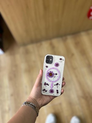 Apple Iphone 11 Uyumlu Magsafe Destekli Simli Çiçek Tasarımlı Telefon Kılıfı