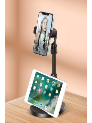 Masa Üstü Tablet ve Telefon Tutucu Plastik Aparat Siyah Telefon Standı