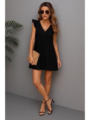 Alinn Butikk Kadın Kısa Kollu V Yakalı Ithal Krep Elbise