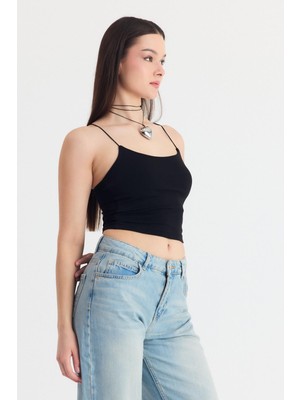 Siyah Ince Askılı Fitted Basic Atalet 947