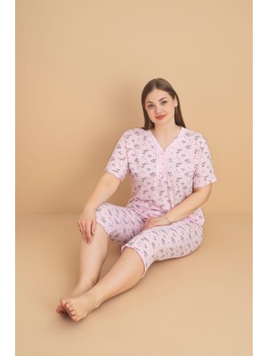 Kadın Büyük Beden Kısa Kollu Kapri Bambu Pijama Takımı