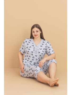 Kadın Büyük Beden Kısa Kollu Kapri Bambu Pijama Takımı