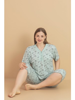 Kadın Büyük Beden Kısa Kollu Kapri Bambu Pijama Takımı