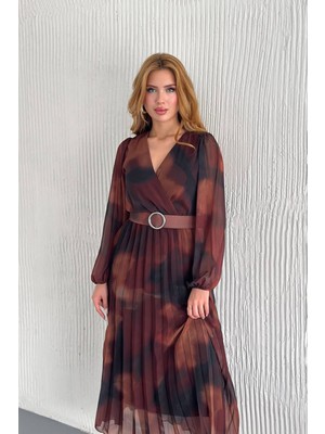 Neşeli Butik Kadın Astarlı Midi Boy Şifon Elbise NBK20301