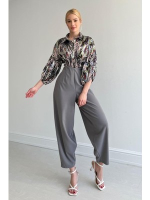 Nidam Butik Beli Lastikli Saten Gömlek - Yeşil