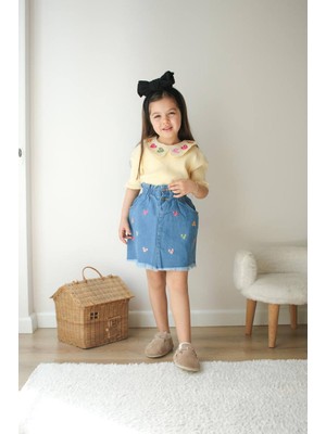 Sacro Kids Renkli Kalpli Kot Etekli Şık Yazlık Kız Çocuk Takım