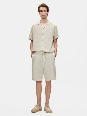 LTB Erkek Dokulu Gabardin Mini Bej Şort