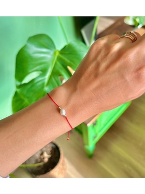 Gerçek Incili Minimal Kırmızı Ip Bileklik