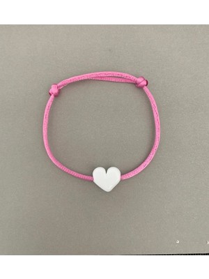 Beyaz Murano Cam Kalp Pembe Bileklik