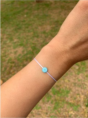 Mavi Kalpli Beyaz Ip Bileklik