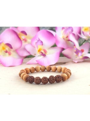 Uğurlu Rudrakşa Sandal Ağacı Taşı Kadın Bileklik Hindistan Rudraksha