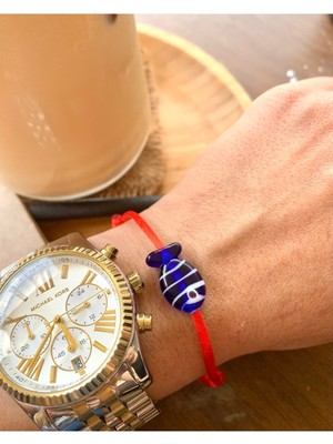 Murano Cam Boncuk Lacivert Balıklı Kırmızı Bileklik