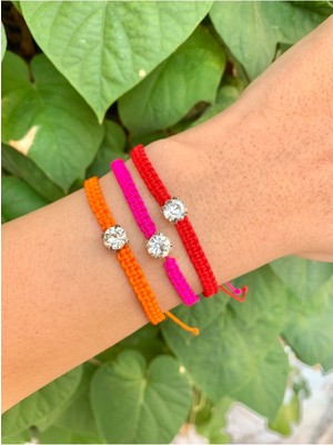 Tektaş Makrome Örgü Ip Bileklik (Pembe)