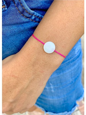 Doğal Sedef Taşlı Pembe Ip Bileklik