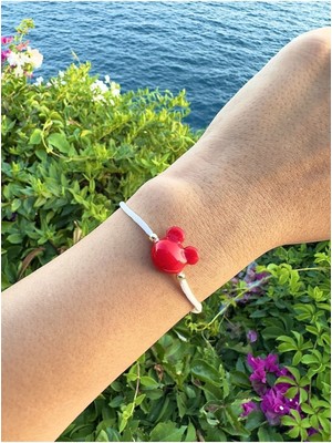 Kırmızı Mickey Mouse Beyaz Ip Bileklik