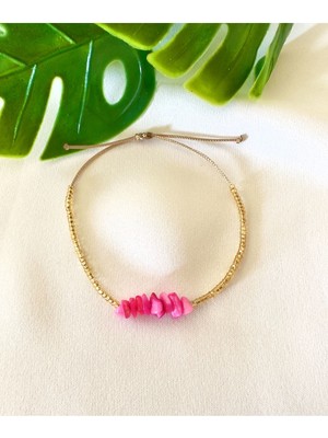 Doğal Sedef Kırıktaş Altın Bileklik (Pembe)