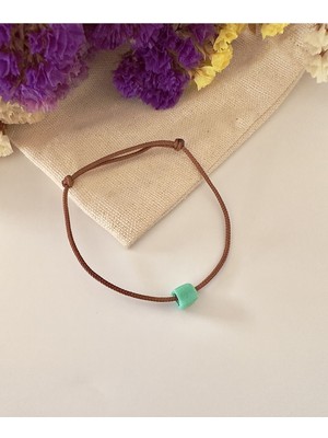 Mint Yeşil Cam Kare Küp Kahverengi Ip Bileklik