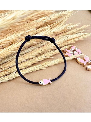 Pembe Altın Balık Siyah Ip Bileklik