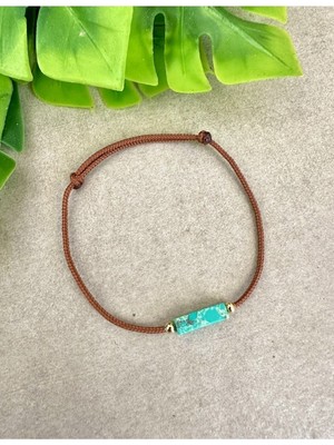 Doğal Yeşil Varasit Kahverengi Ip Bileklik