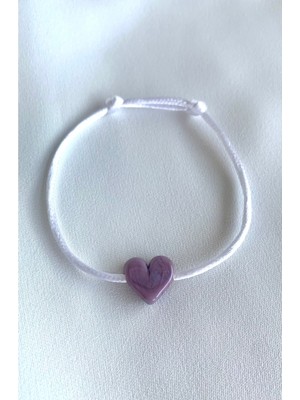 Murano Açık Mor Kalp Beyaz Bileklik
