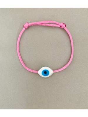 Beyaz Murano Cam Göz Boncuklu Pembe Bileklik