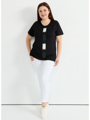 Selen O Yaka Taşlı Siyah Kadın Bluz 25YSL8088-BB