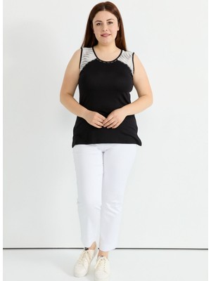Selen V Yaka Çizgili Siyah Kadın Bluz 25YSL8089