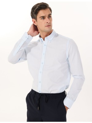 Altınyıldız Classics Slim Fit Düğmeli Yaka Mavi Erkek Gömlek ACE020252040_MAV