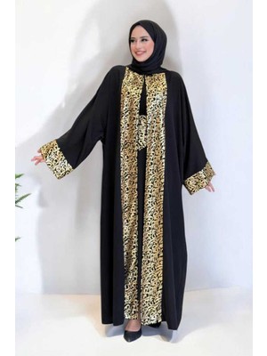 Arapça Harf Baskılı Abaya 70014 Siyah