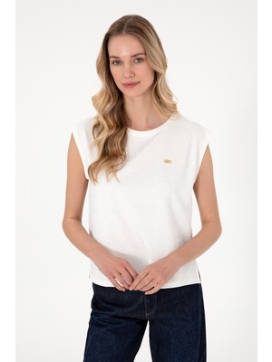 U.S. Polo Assn. Kadın Ekru Kolsuz Bisiklet Yaka Tişört 50307288-VR019