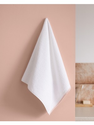Camille Kroşeli %100 Pamuk Yüz Havlusu - Beyaz/pudra - 50X70 cm