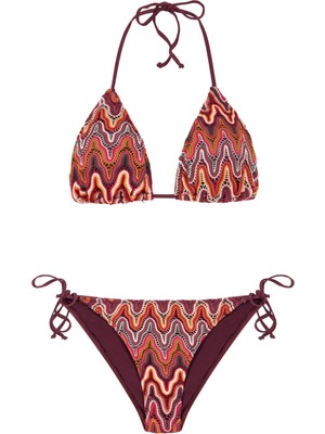 Renkli Triko Arkası Büzgülü Üçgen Bikini Takım
