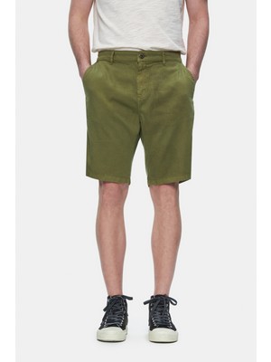 Valor Koyu Yeşil Gabardin Nakışlı Standard Fit Erkek Şort